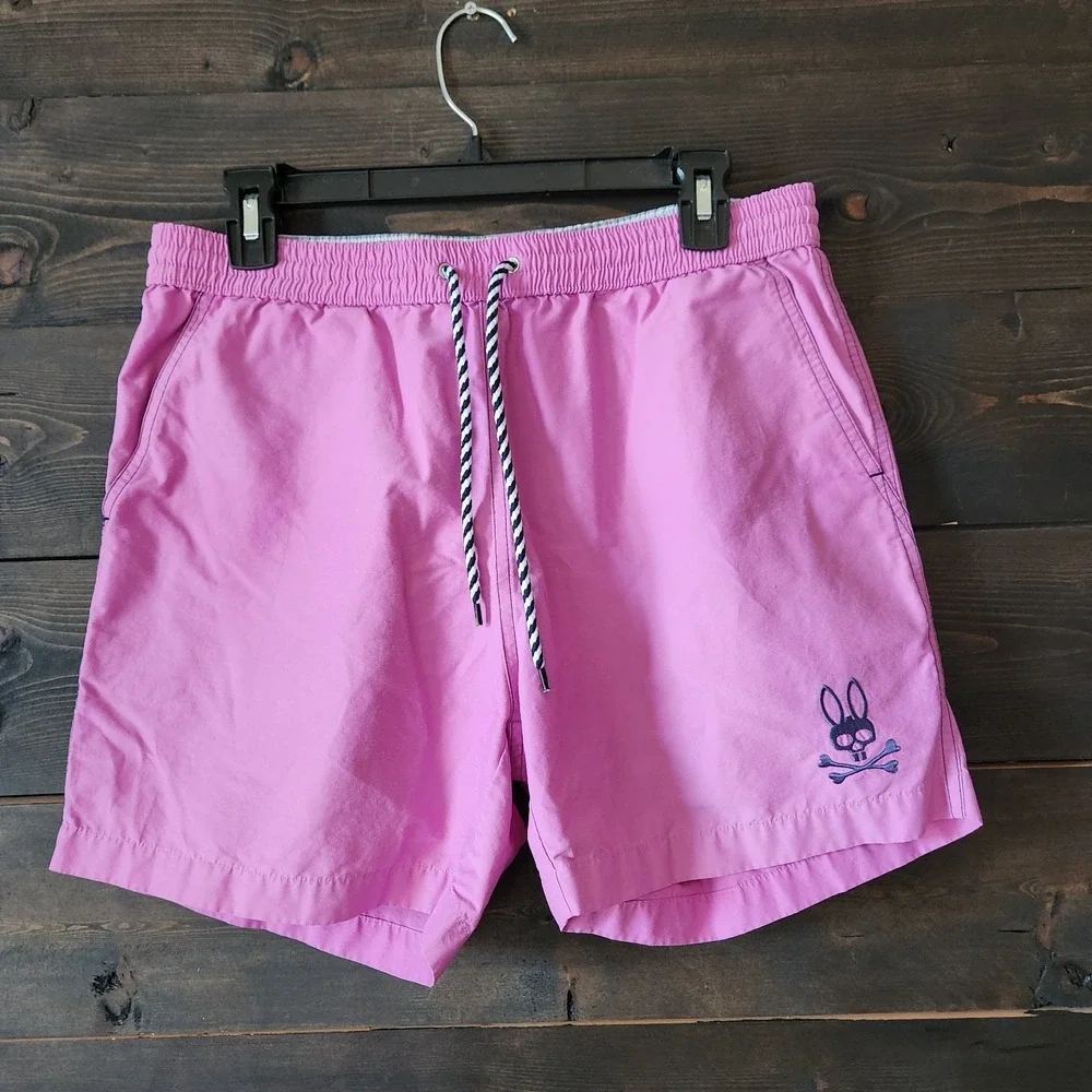 Psycho Bunny Swim Trunks Men's‎ Small UNLINED Logo Purple Drawstring Pockets